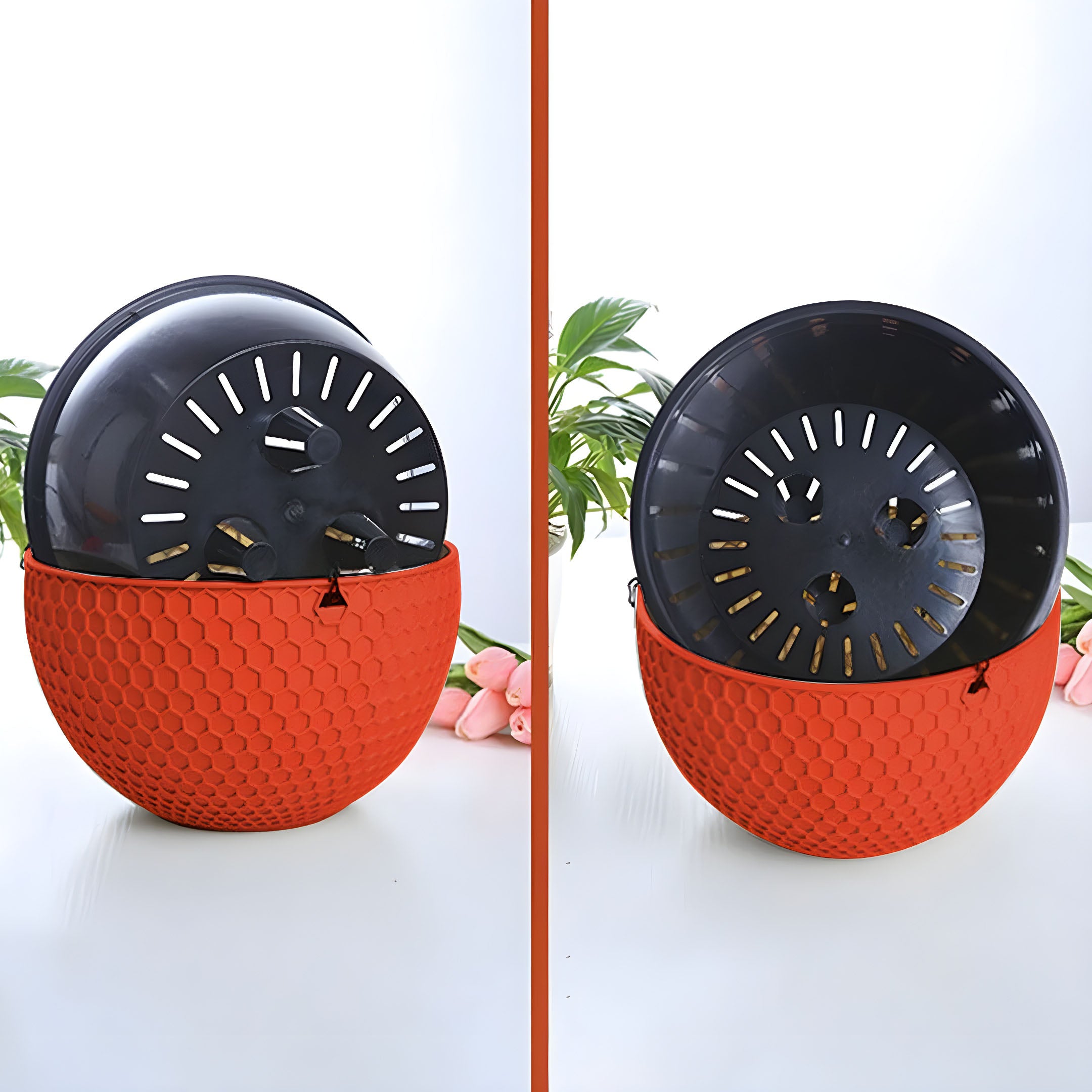 SOGA Red Large Hanging Resin Flower Pot Self Watering Basket Planter