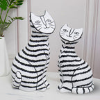 SOGA 22cm and 27cm Black & White Striped Cat Resin Sculptures for Stylish Home Décor