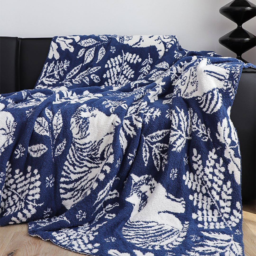 SOGA Deep Blue Cat Floral Print Throw Blanket 160x200cm Polyester