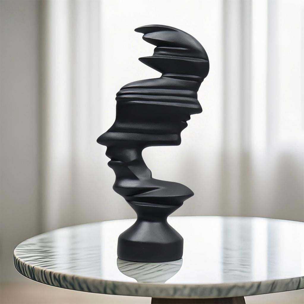 SOGA 44cm Black Dual-Face Resin Sculpture Modern Abstract Art Accent for Home Décor
