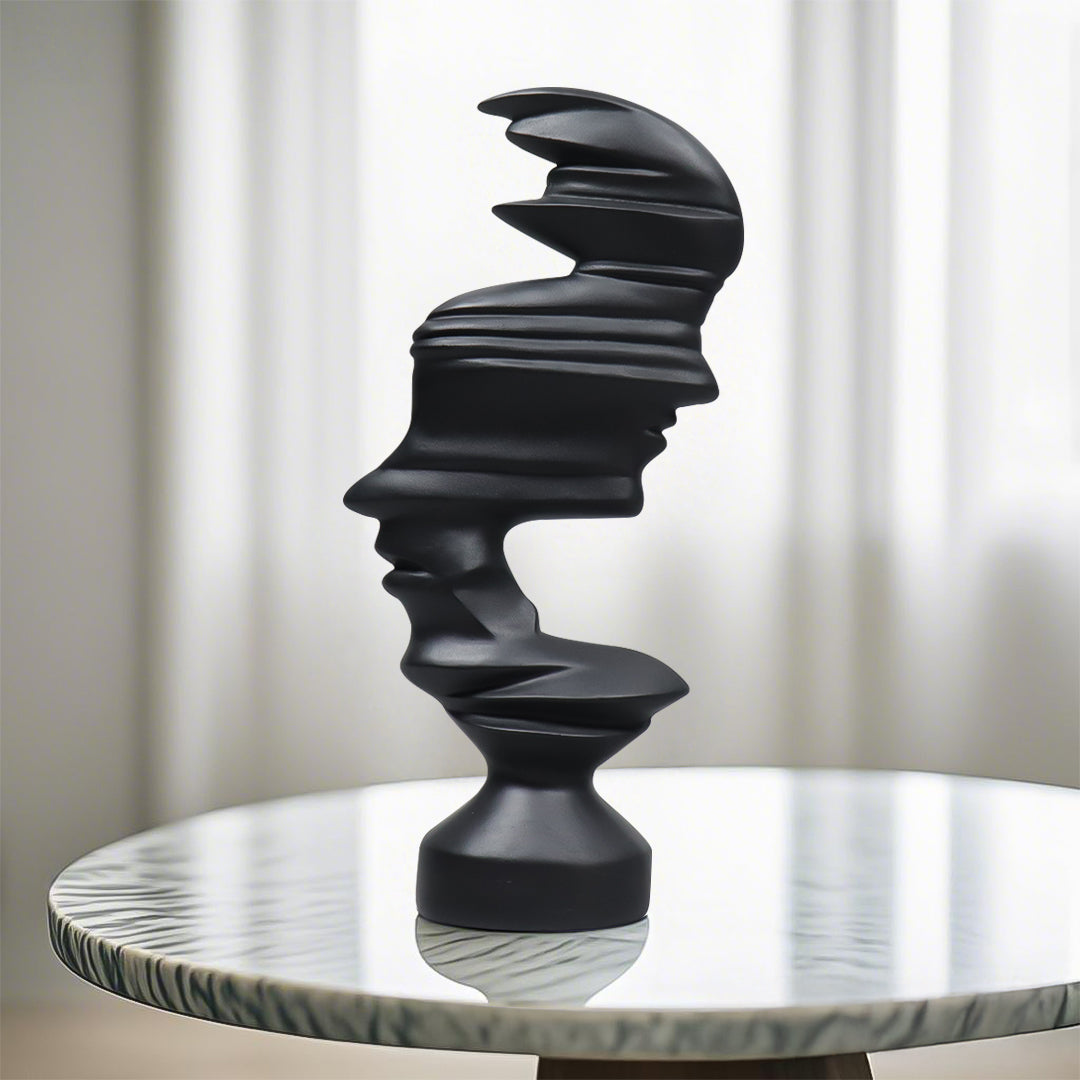 SOGA 44cm Black Dual-Face Resin Sculpture Modern Abstract Art Accent for Home Décor