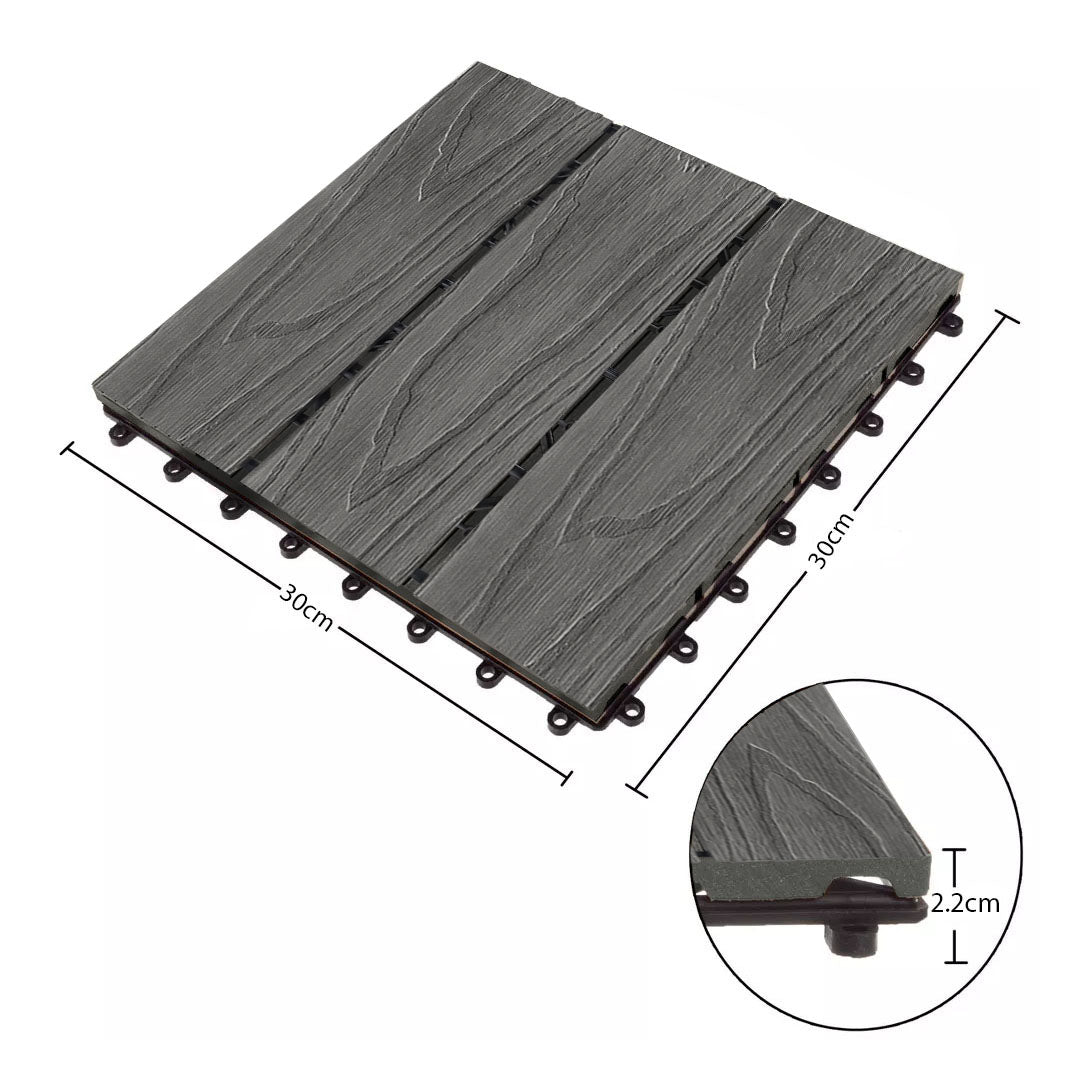 Dark Grey DIY Wooden Composite Decking Tiles  Set of 11