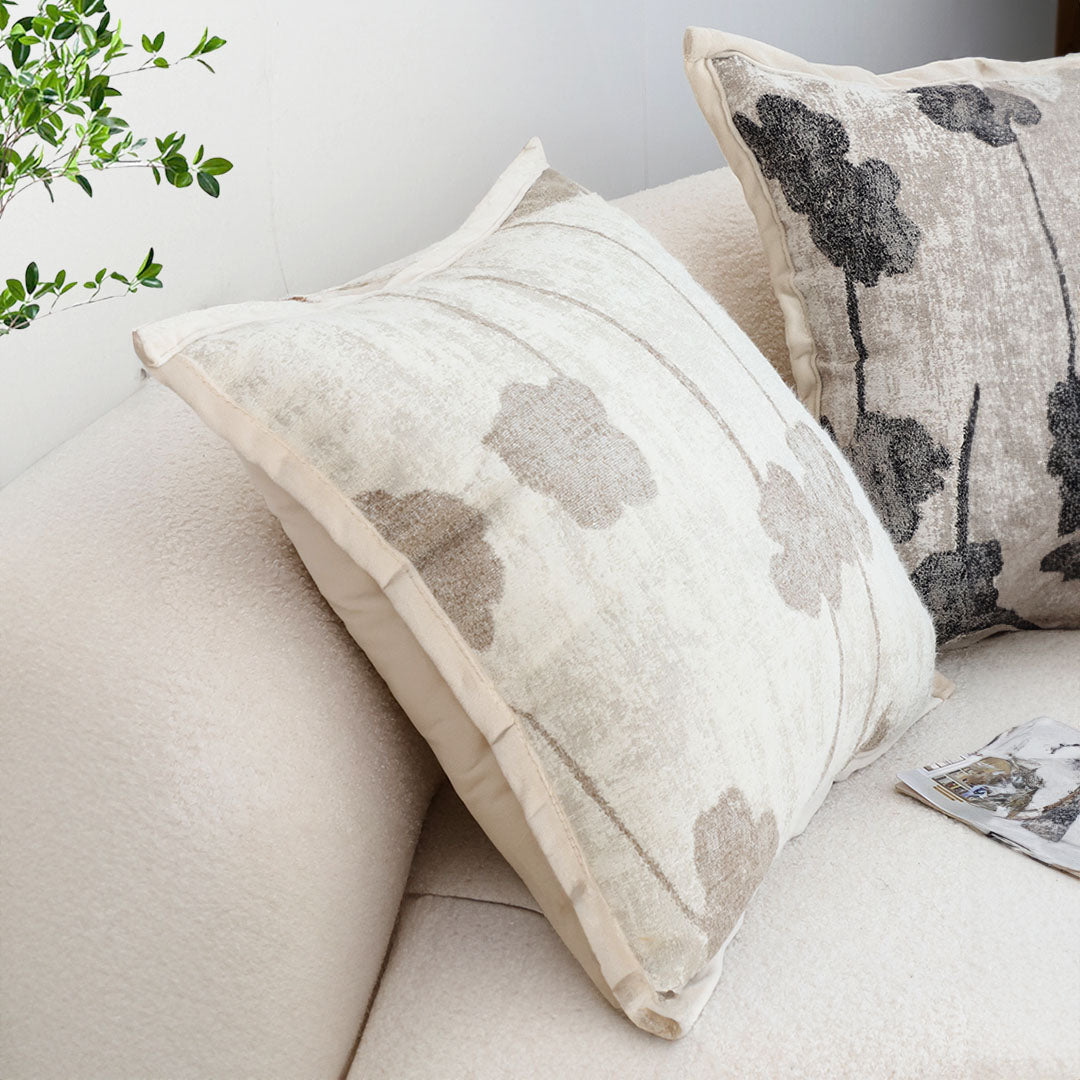SOGA 45cm Botanical Cream Poppy Flower Print Linen Decorative Throw Pillow