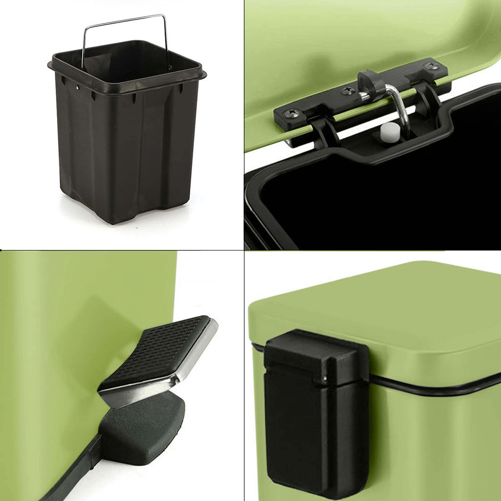 Foot Pedal Stainless Steel Trash Bin Square 6L Green