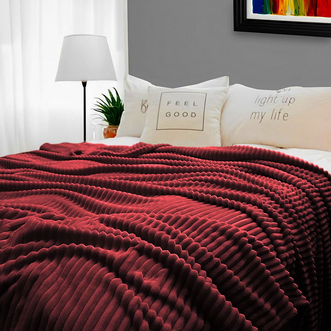 Burgundy Throw Blanket Warm Cozy Striped Pattern