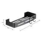 Black Wall-Mounted Rectangular Bathroom Storage Shelf Rack with Hooks