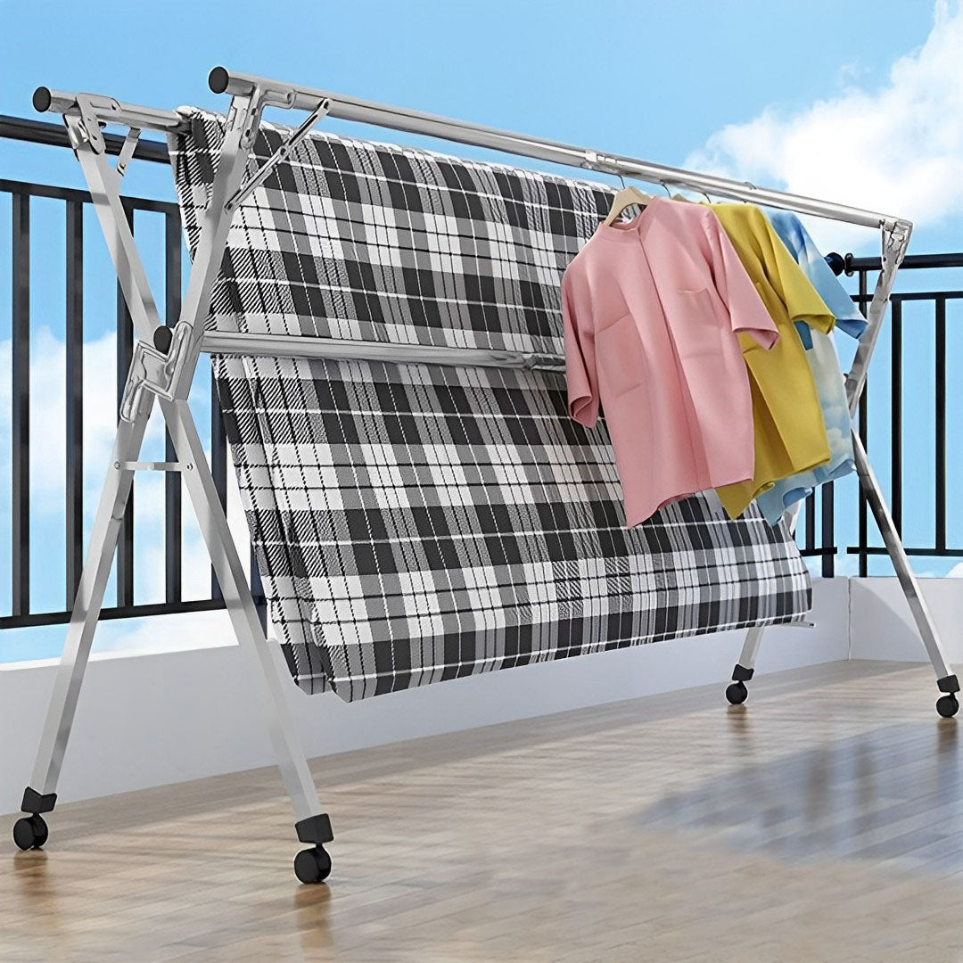 2.0m Portable Standing Clothes Drying Rack with Wheels