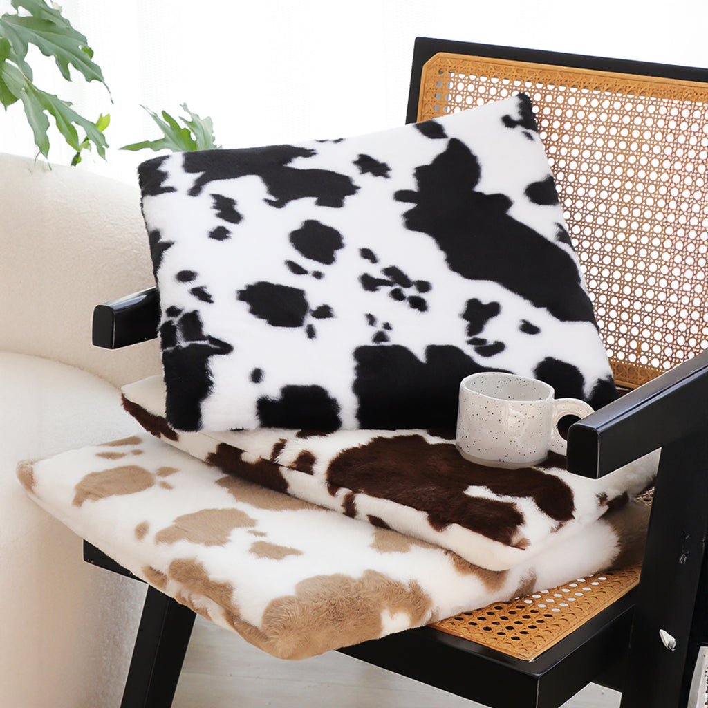 SOGA 2X 45cm Black Cow Print Soft Leaning Plush Backrest Seat Pillow