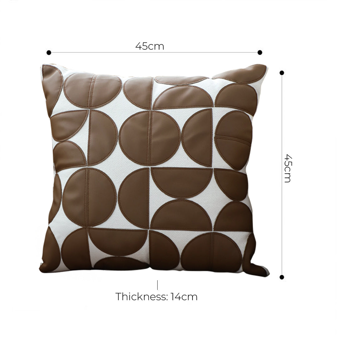 SOGA 45cm Brown Leather Square Pillow Half Moon Patchwork Design