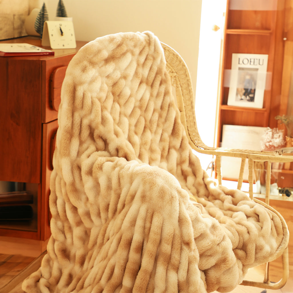 SOGA 150x200cm Throw Blanket Camel Brown Double Layer Rabbit Fur Cozy