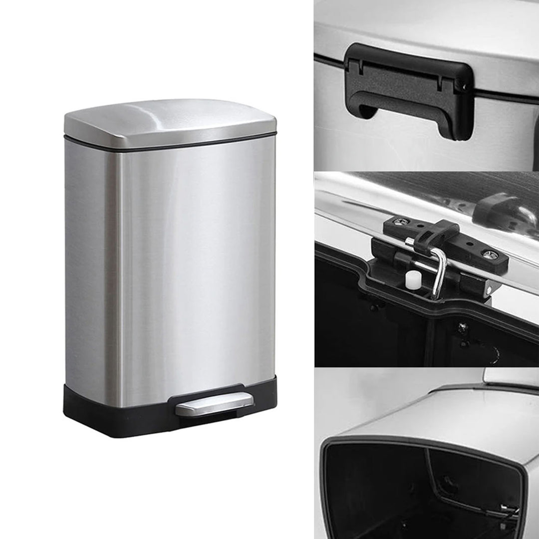 Rectangular 12L Stainless Steel Foot Pedal Recycling Bin for Garbage Silver