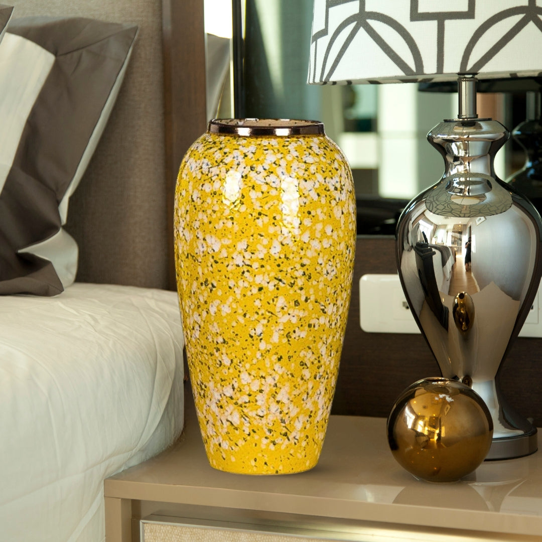 35x17cm Yellow with White Mini Floral Large Ceramic Flower Vase Elegant Living Room Home Decor