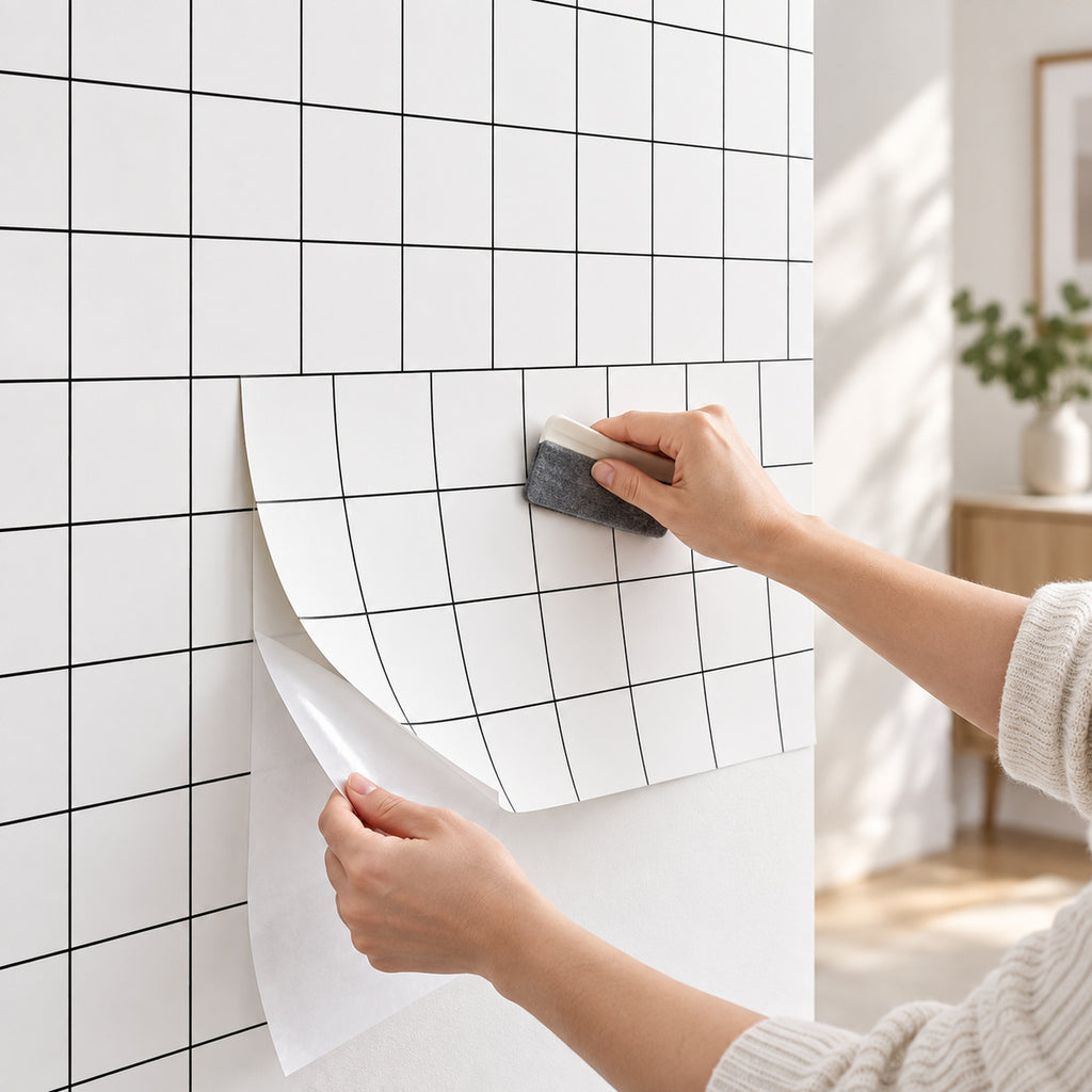 SOGA Peel & Stick Floor and Wall Tiles 30 x 60cm 10 Pack White Grid Tile Look