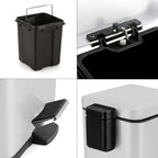 Foot Pedal Stainless Steel Trash Bin Square 12L White