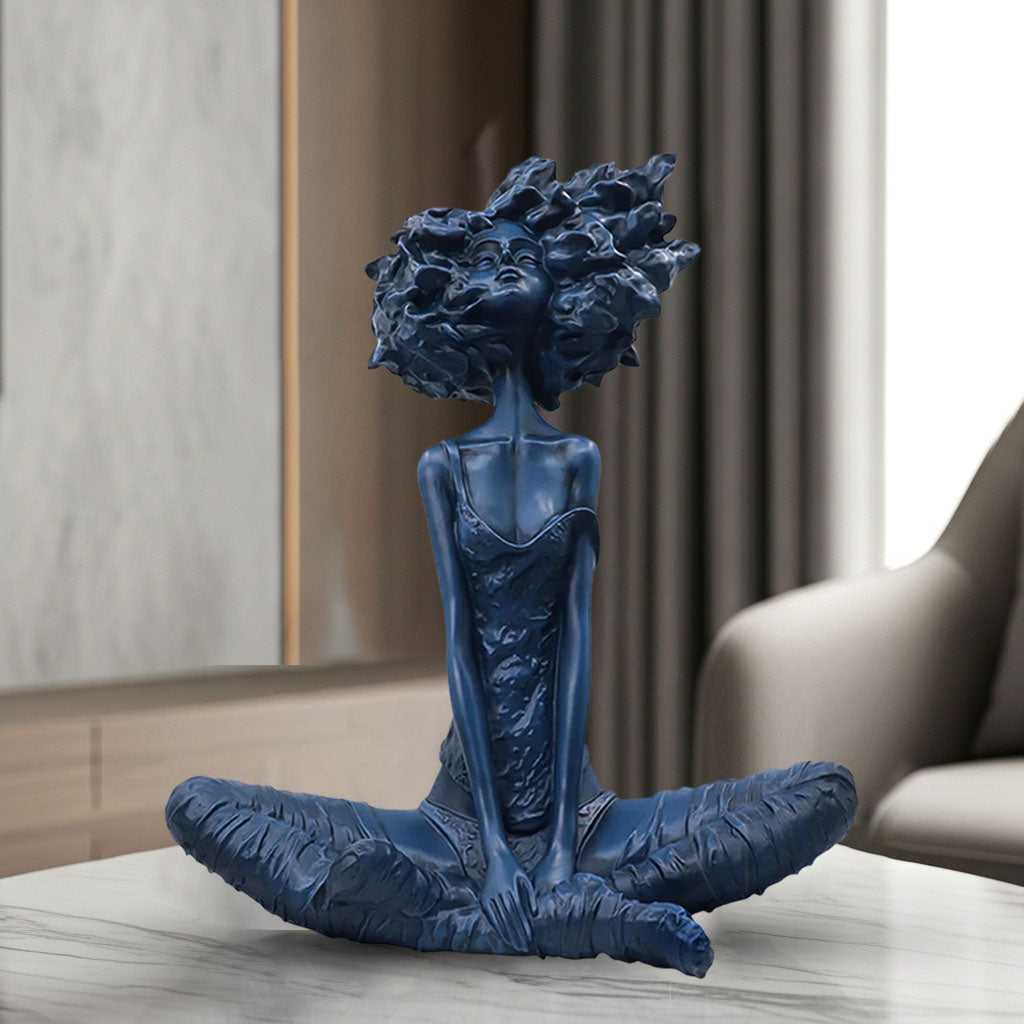 SOGA 59cm Blue Resin Sculpture Abstract Yoga Girl Design for Home Décor