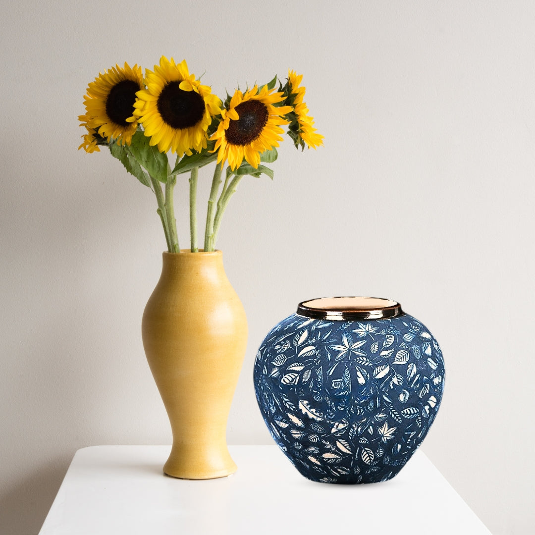 21x22cm Blue Small Ceramic Flower Vase Elegant Living Room Home Decor