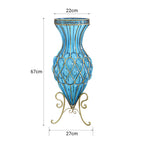 67cm Blue Glass Floor Vase with 10pcs White Artificial Flower Set