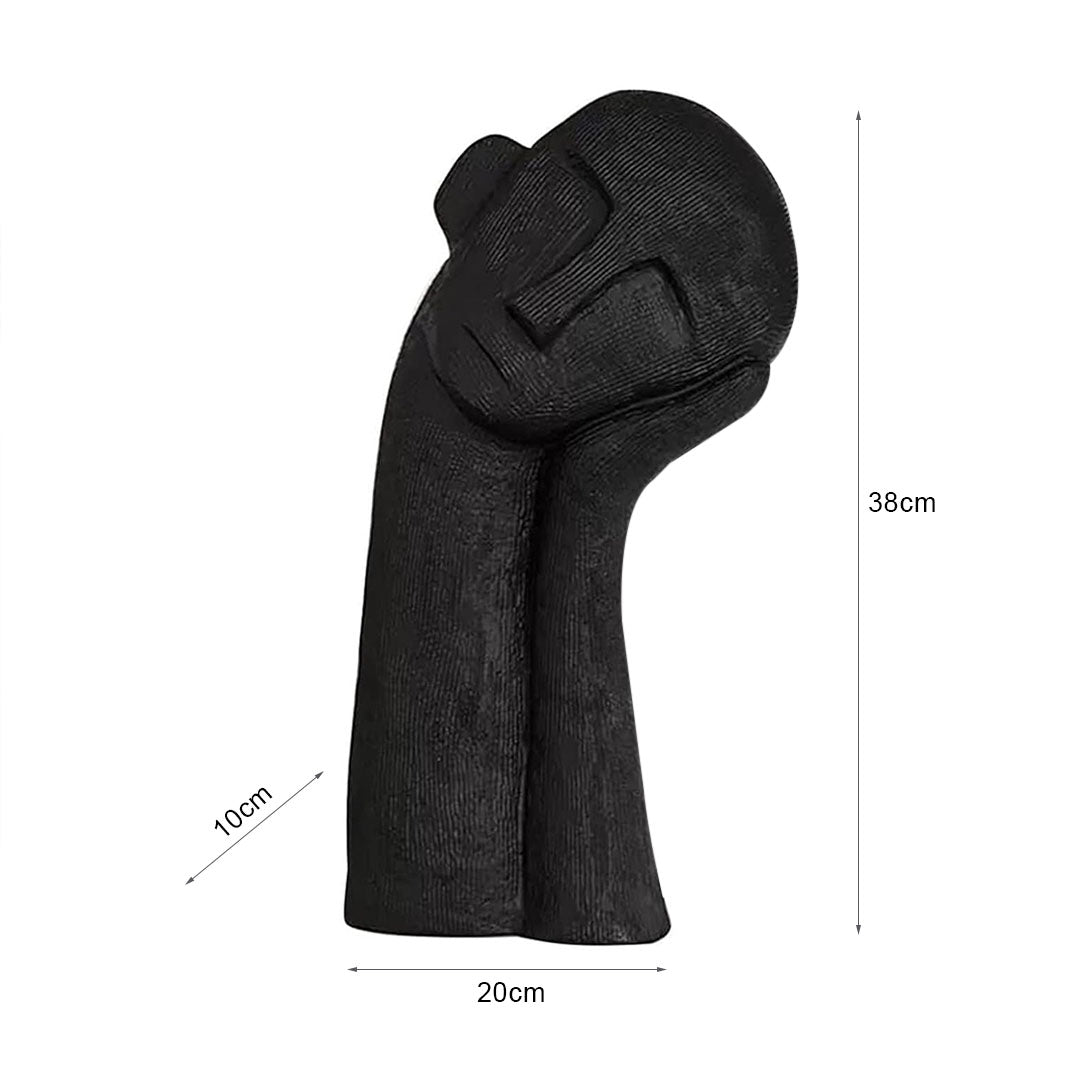 SOGA 38cm Black Minimalist Head Resin Sculpture with Hand at Side and Linear Texture for Home Décor