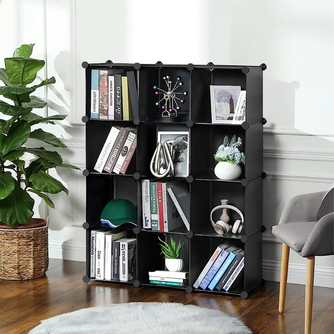 4 Tier 12-Cube Black Portable Wardrobe