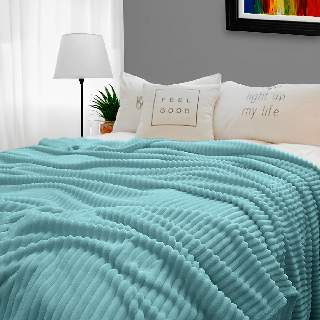 Sky Blue Throw Blanket Warm Cozy Striped Pattern Thin Flannel Coverlet