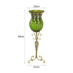 85cm Green Glass Floor Vase and 12pcs Blue Artificial Flower Set