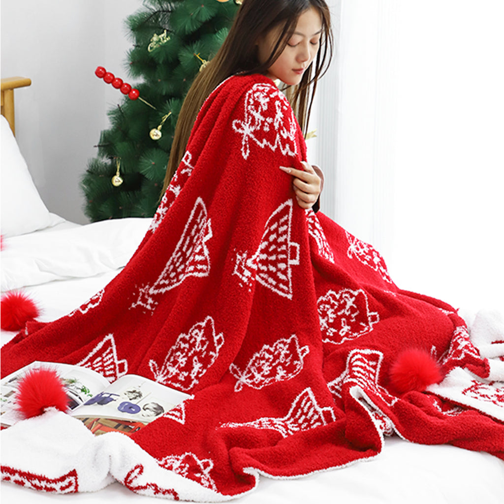130x170cm Throw Blanket Red Christmas Tree Half Fleece