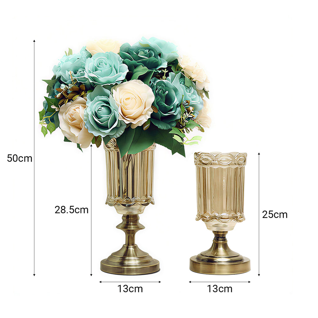SOGA 25cm 28.5cm Transparent Glass Flower Vase with Blue Flower Set