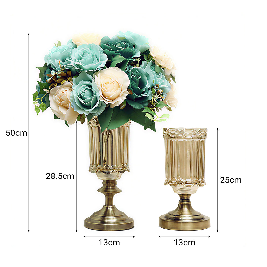 SOGA 25cm 28.5cm Transparent Glass Flower Vase with Blue Flower Set