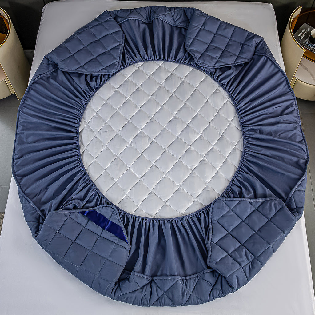 138cm Blue Wide Cross-Hatch Mattress Cover