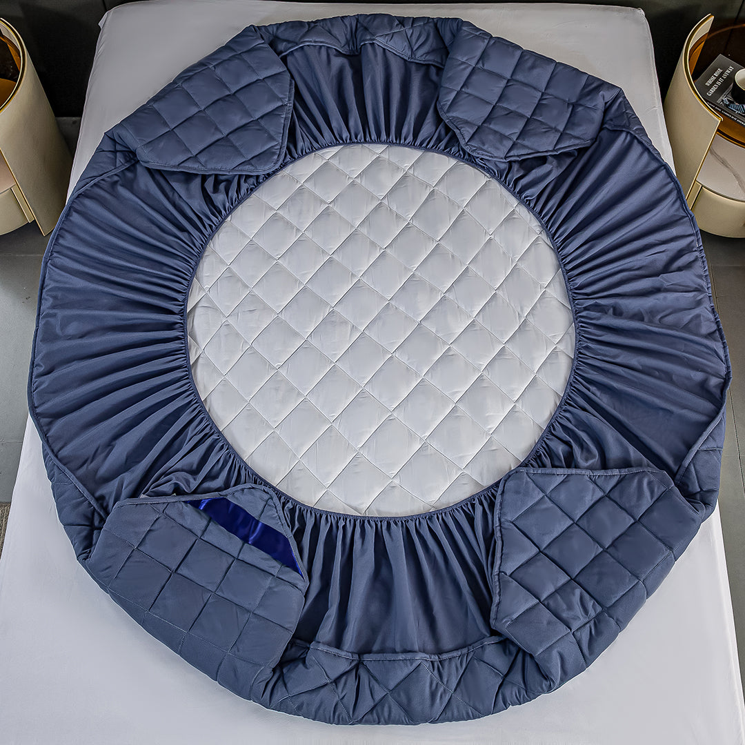 138cm Blue Wide Cross-Hatch Mattress Cover