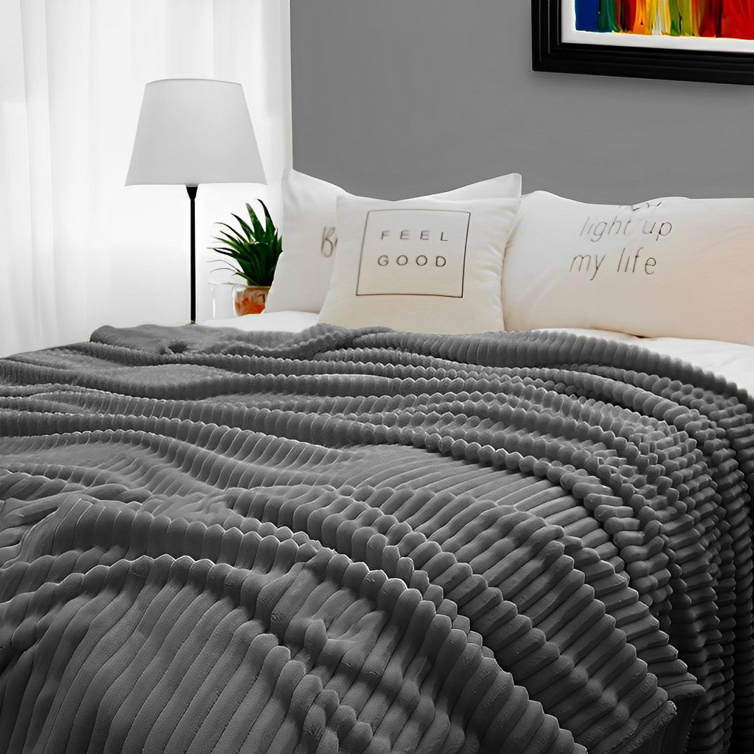 Grey Throw Blanket Warm Cozy Striped