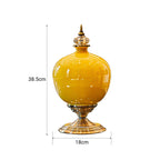 38cm Ceramic Vase with Gold Metal Base Yellow