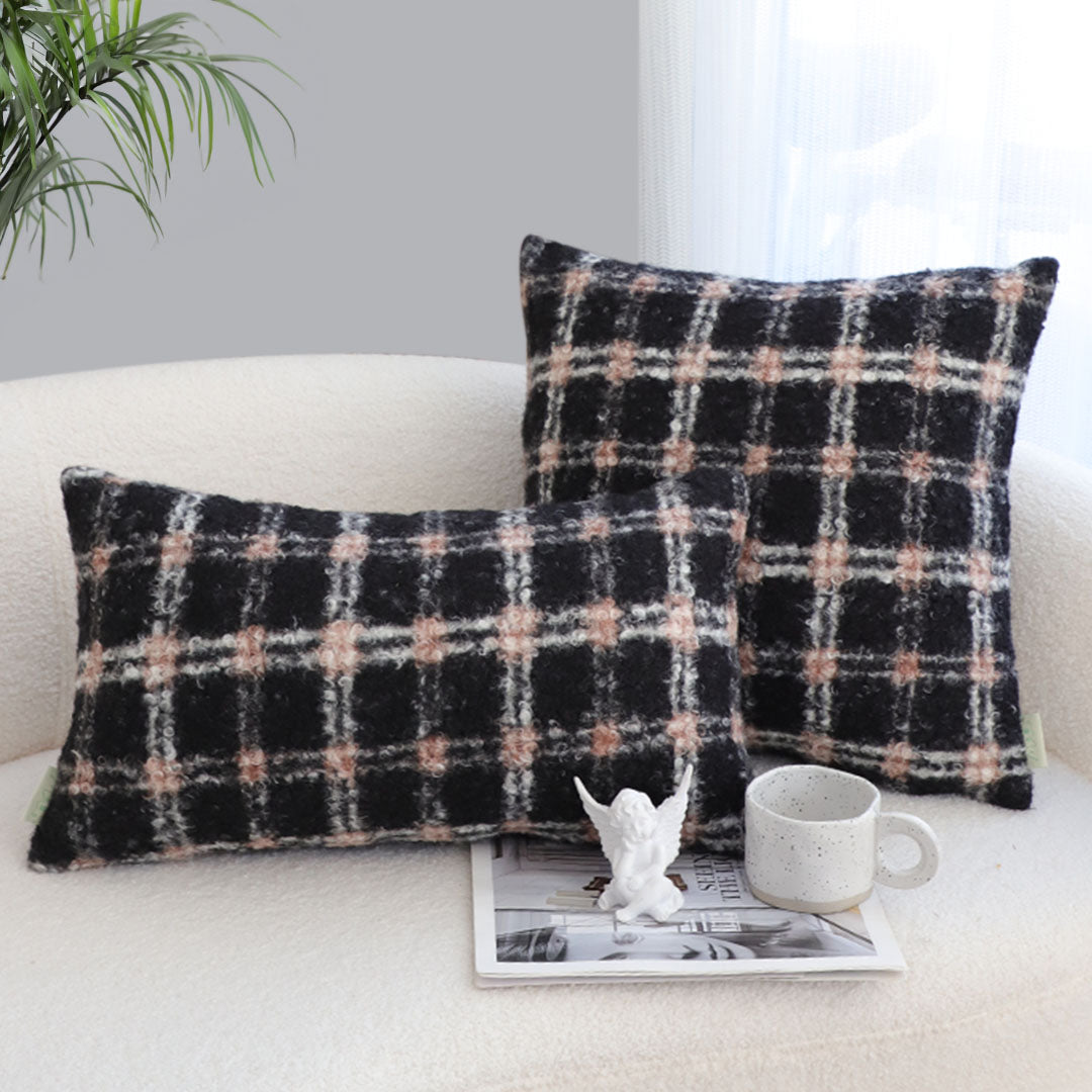 SOGA 35cm Modern Plaid Pattern Blush Pink Gray Decorative Throw Pillow