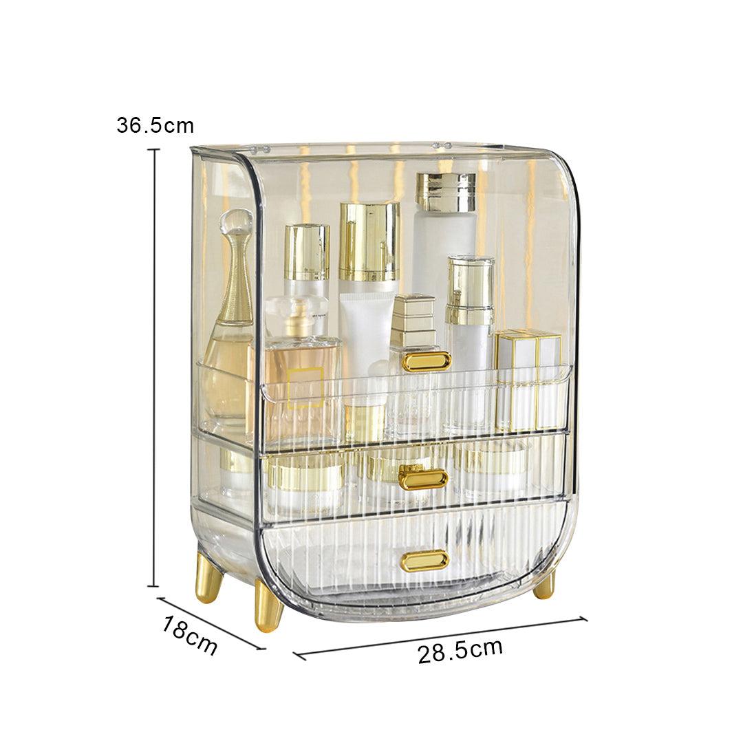 3 Tier Transparent Multifunctional Countertop Cosmetic Storage Drawer Type Organiser