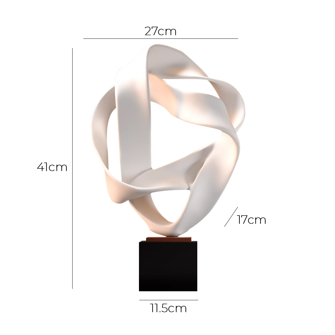 SOGA 41cm White Abstract Sculpture Loop-Inspired Art with Black Base
