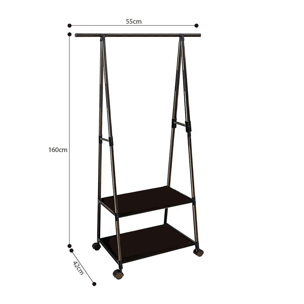 2-in-1 Organiser Clothes Shoe Rack Storage with Wheels Black