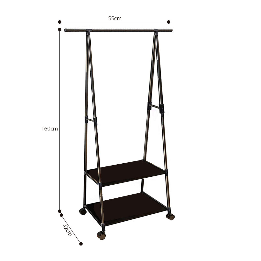 2-in-1 Organiser Clothes Shoe Rack Storage with Wheels Black