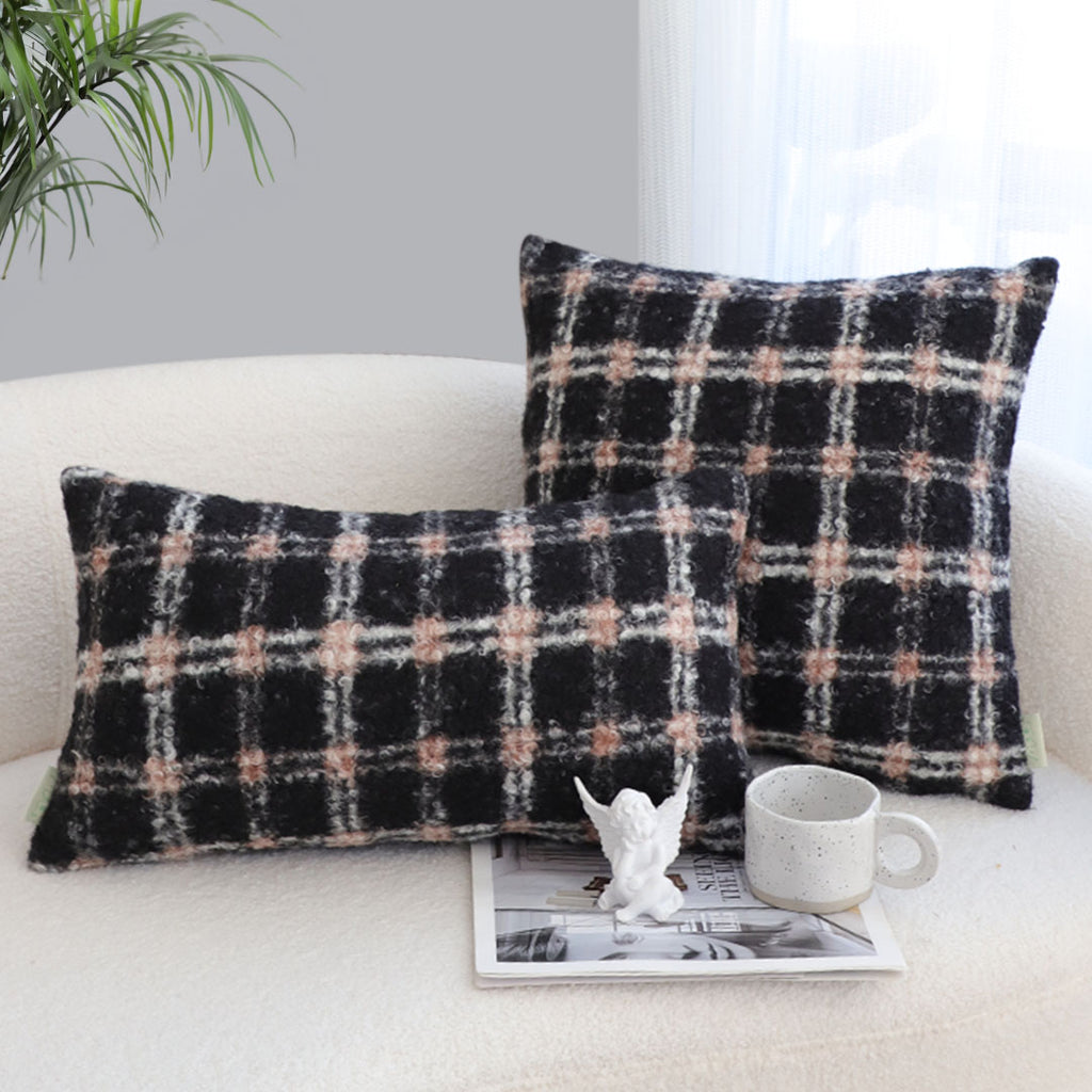 SOGA 2X 35cm Modern Plaid Pattern Blush Pink Gray Throw Pillow