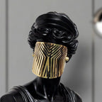 SOGA 40cm Black Classical Bust Sculpture Resin with Gold Striped Mask for Modern Home Décor