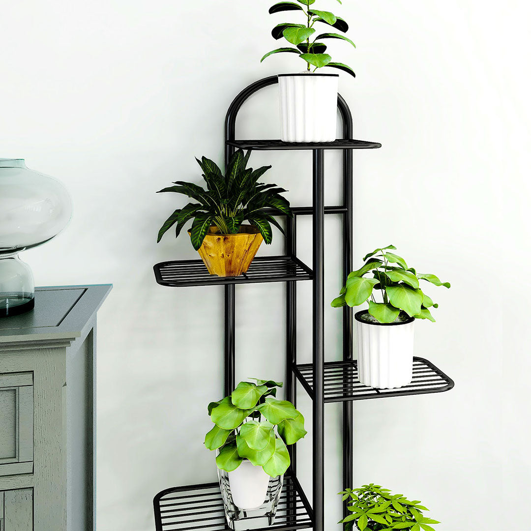 6 Tier Black Metal Plant Flowerpot Display Rack