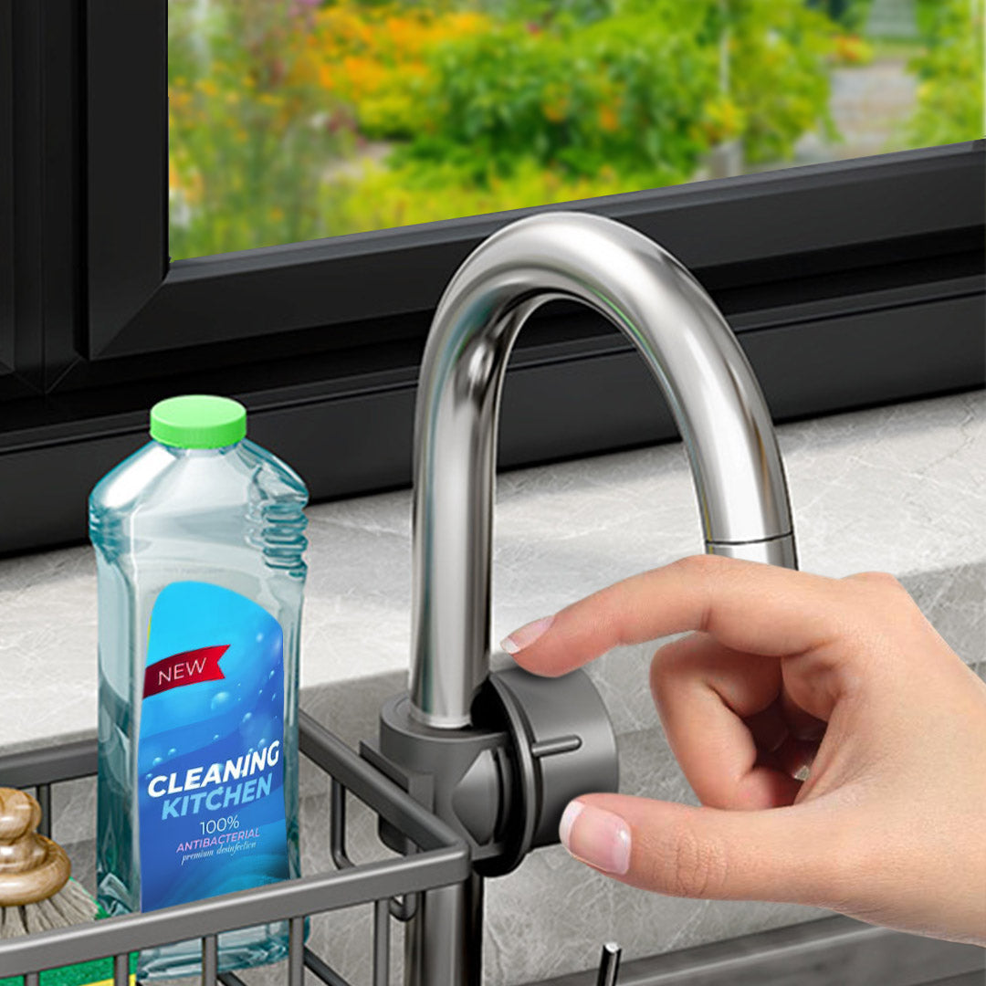Dark Grey Single Kitchen Sink Faucet Organiser