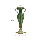 Green European Glass Flower Vase with Two Gold Metal Handle