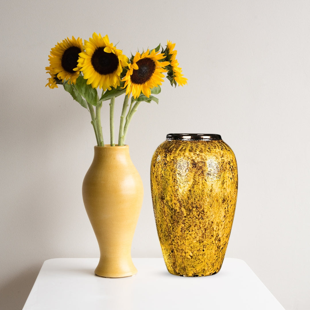 30x19cm Yellow Medium Ceramic Flower Vase Elegant Living Room Home Decor