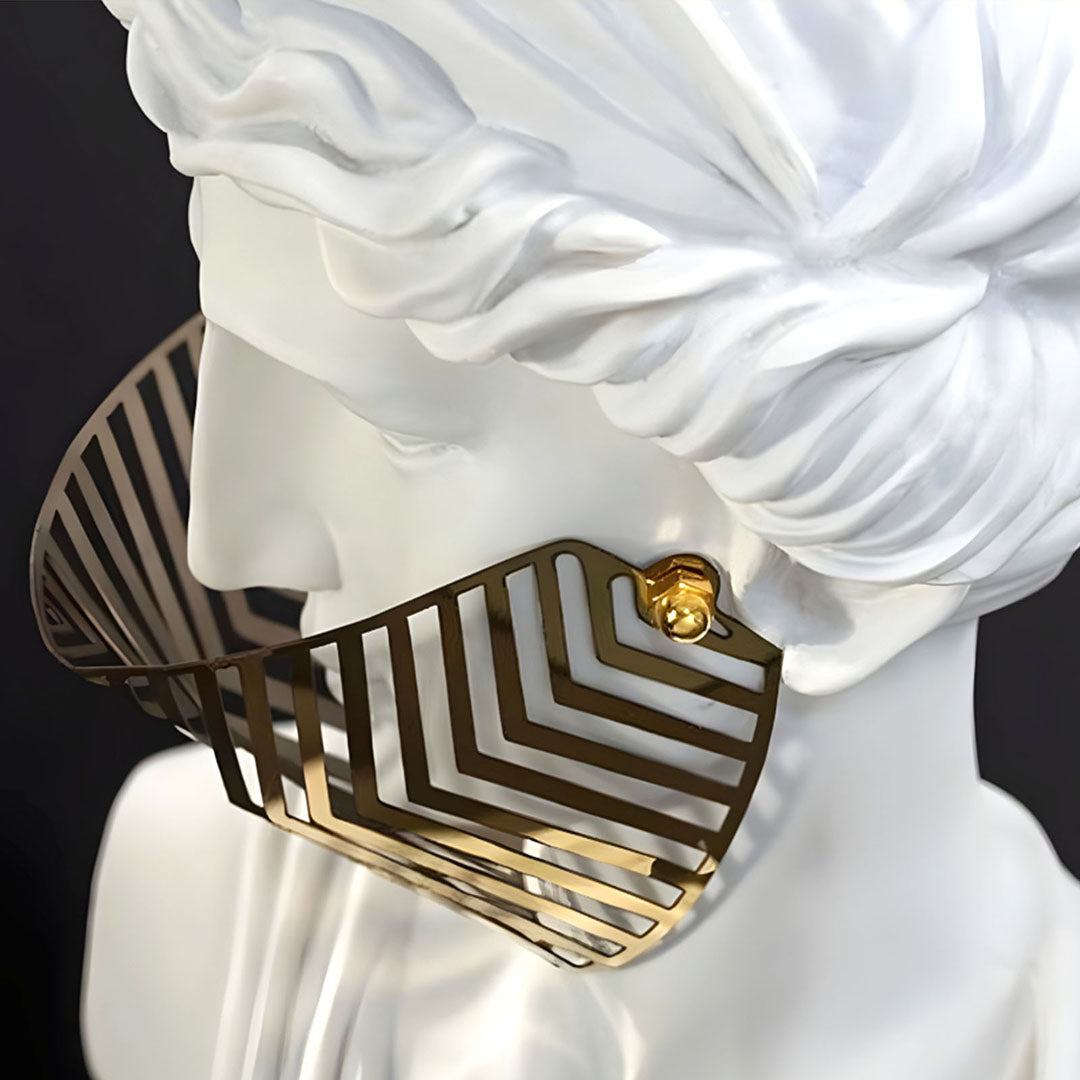 SOGA 40cm White Classical Bust Sculpture Resin with Gold Striped Mask for Modern Home Décor