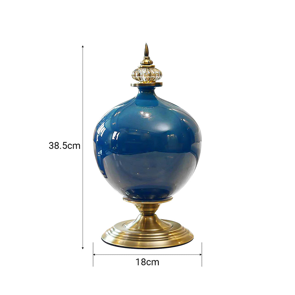 38cm Ceramic Vase with Gold Metal Base Dark Blue