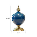 38cm Ceramic Vase with Gold Metal Base Dark Blue