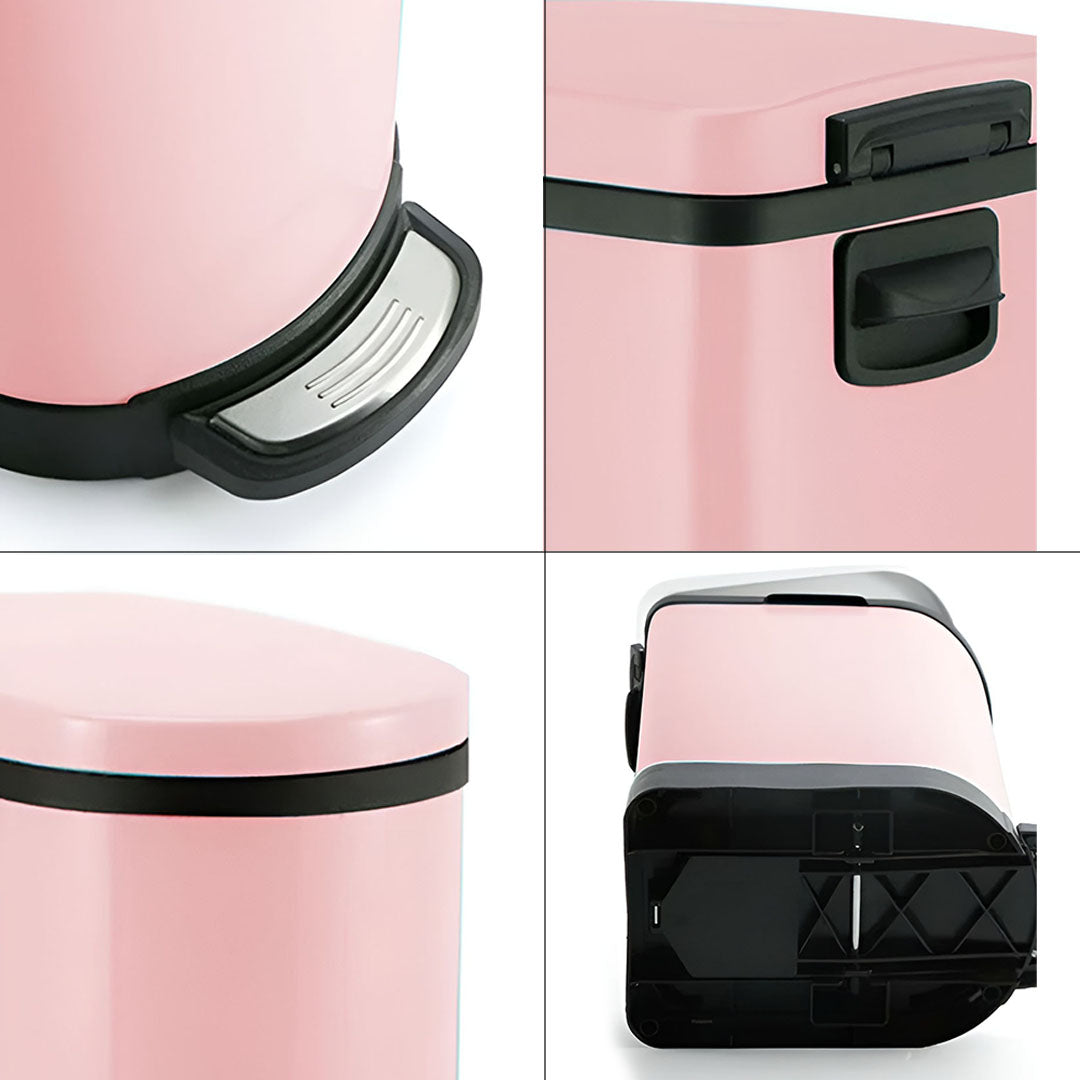 Foot Pedal Stainless Steel Trash Bin 10L Pink