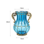 Blue Glass Flower Vase with 8 Bunch 3 Heads Artificial Silk Hibiscus Set