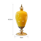 42cm Ceramic Vase with Gold Metal Base Yellow