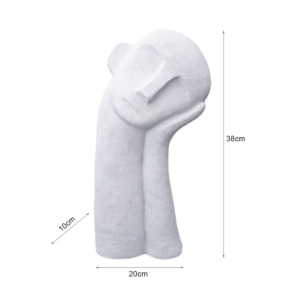 SOGA 38cm White Minimalist Head Resin Sculpture with Hand at Side and Linear Texture for Home Décor